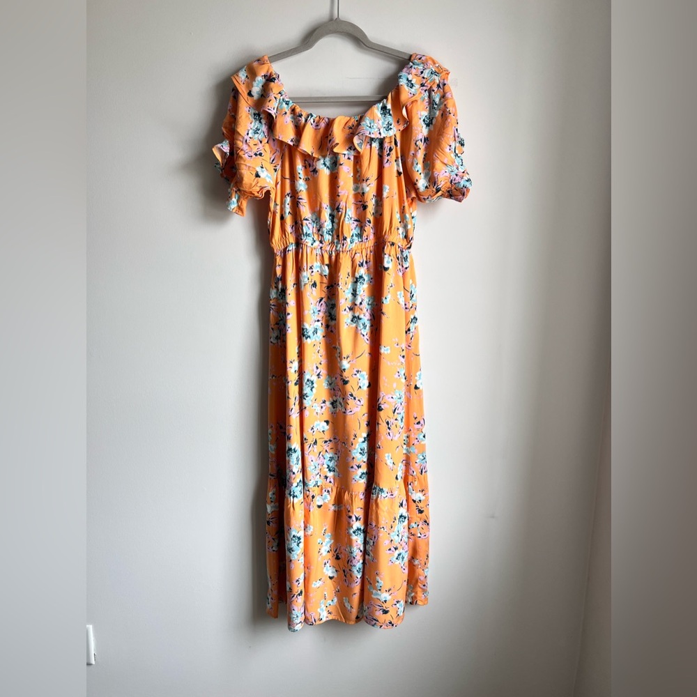 Vero Moda Marigold Yellow Floral Off Shoulder Ruffle Maxi Dress Large - Picture 4 of 13